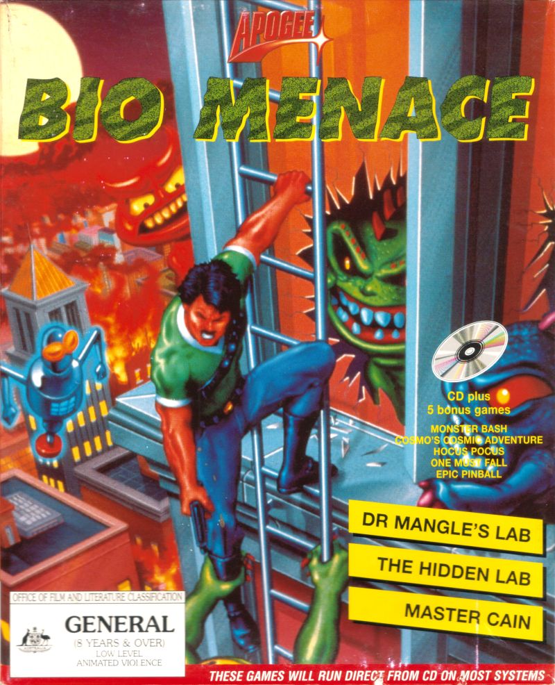 Bio Menace sur DOS, jeu de plateforme action développé par Apogee Software en 1993