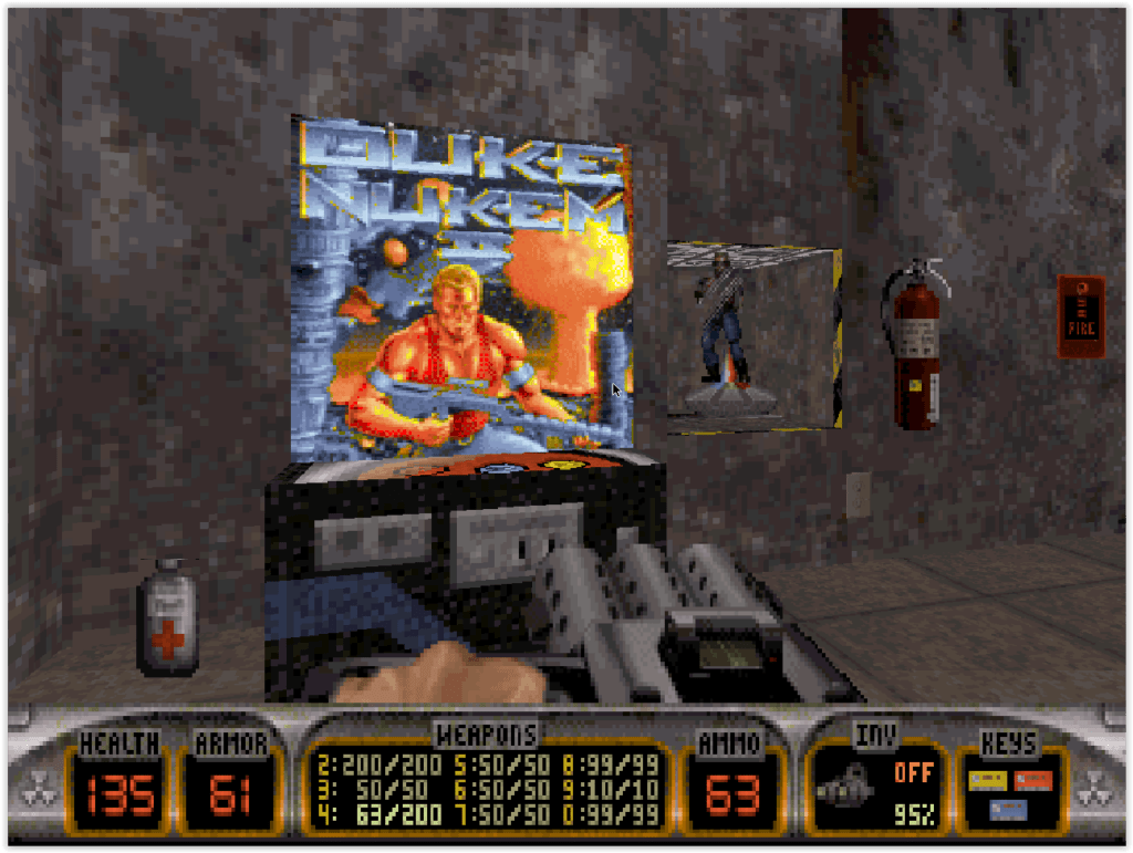 Décor interactif dans Duke Nukem 3D sur DOS avec objets destructibles