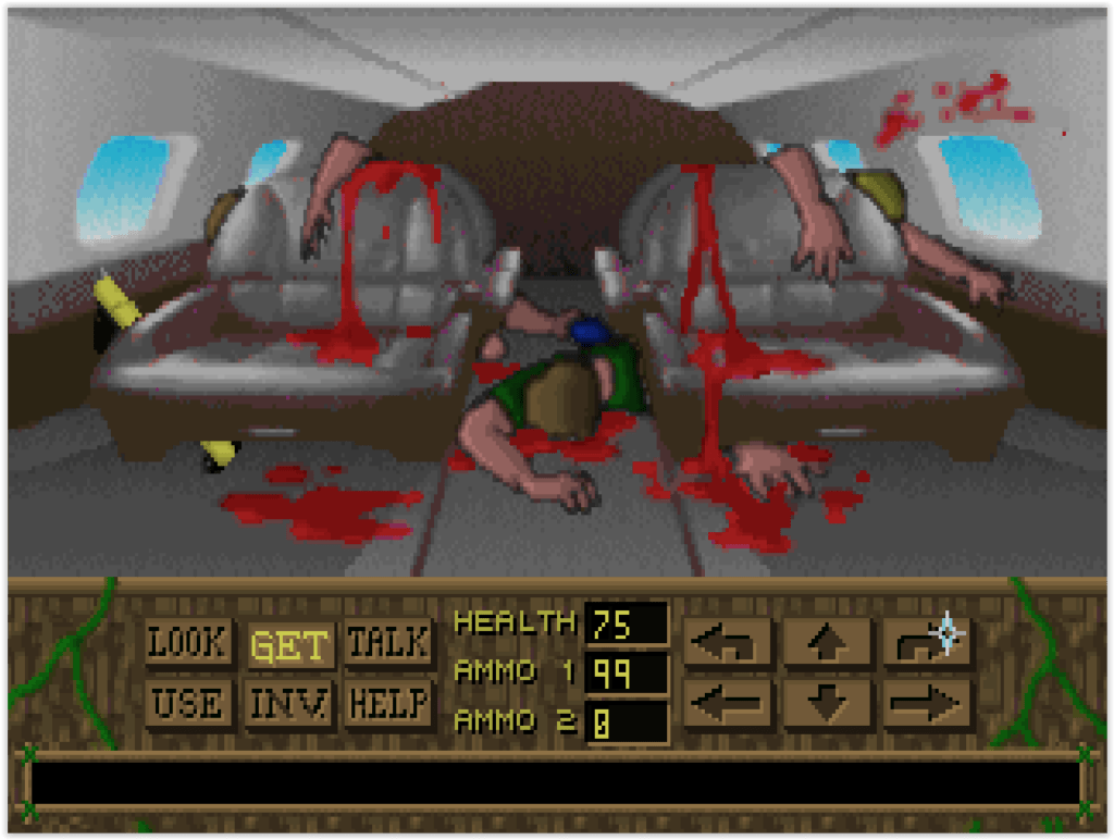 Phase point and click dans Isle of the Dead sur DOS avec interface d'action