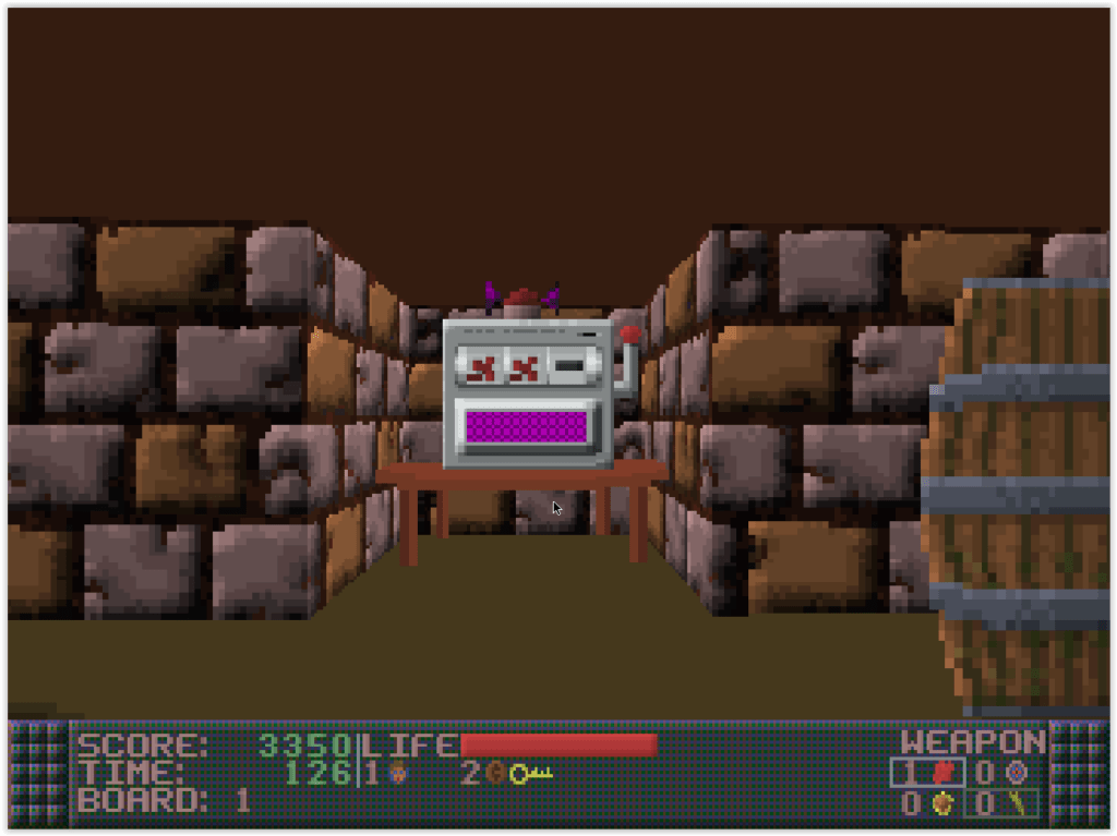 Niveau de Ken's Labyrinth sur DOS avec couloirs et éléments interactifs