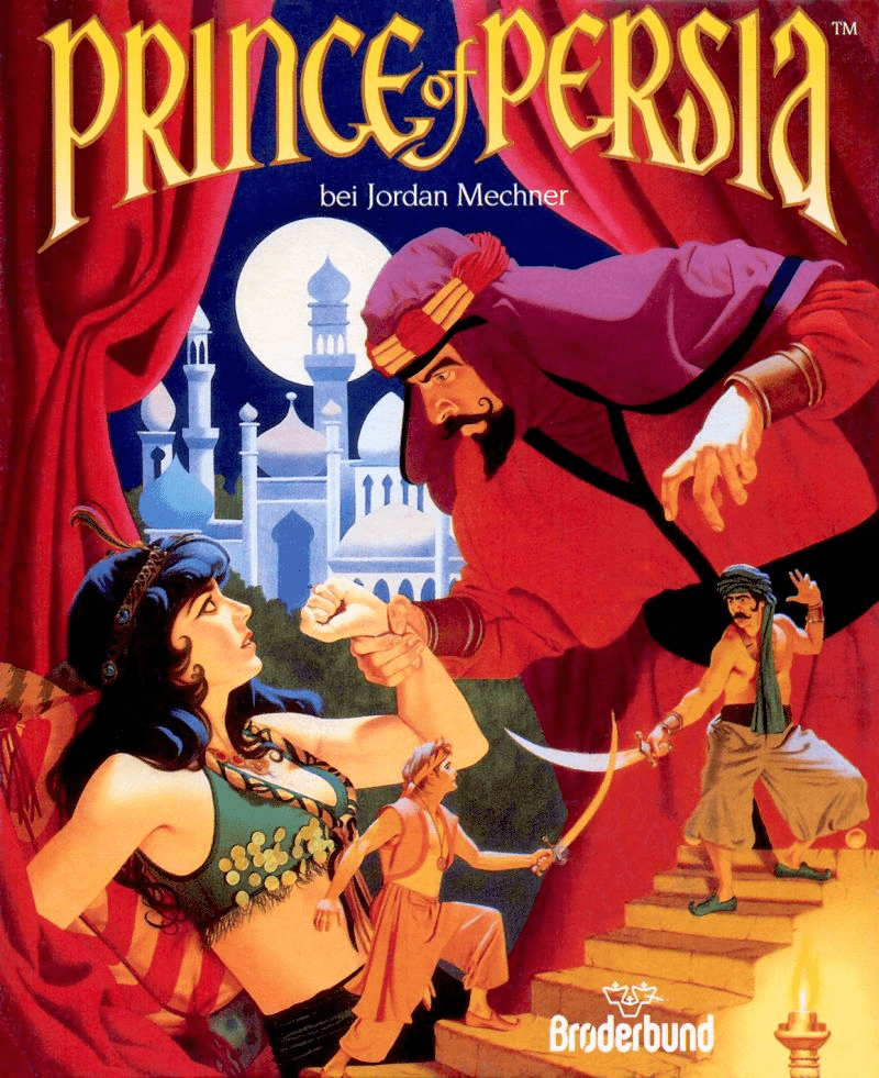 Jaquette de Prince of Persia, jeu DOS de Jordan Mechner publié par Brøderbund.
