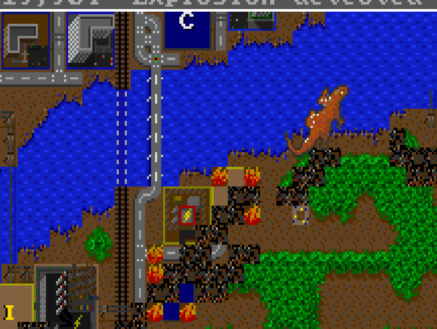 image d'un désastre dans Sim City, un lézard géant rase la ville