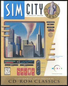 SimCity sur DOS, jeu de gestion urbaine créé par Will Wright et développé par Maxis en 1989