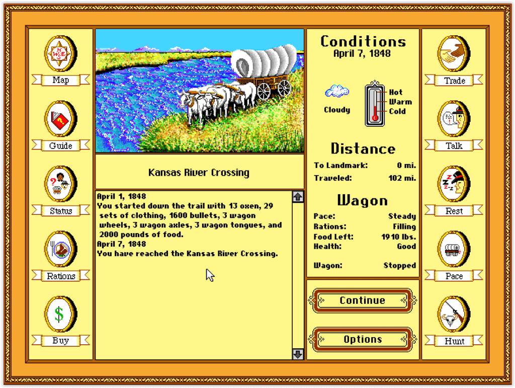 Traversée de rivière dans The Oregon Trail sur DOS