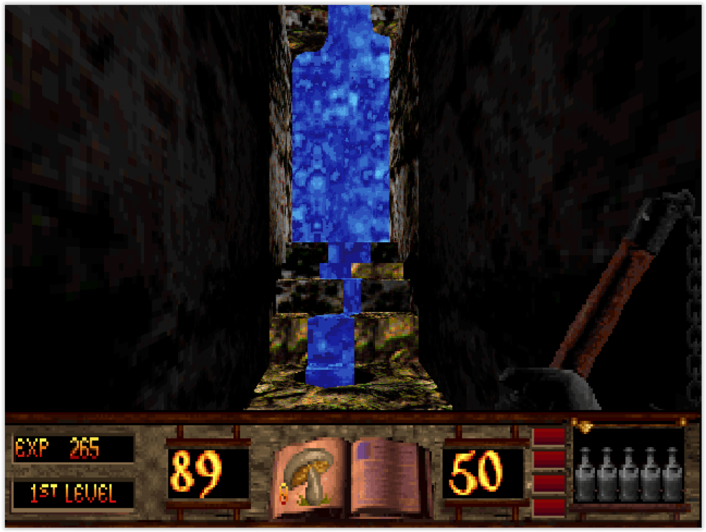 Crypte ou zone de lave dans Witchaven sur DOS avec ambiance dark fantasy