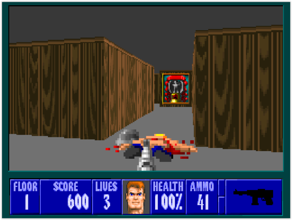 Interface de Wolfenstein 3D sur DOS avec le visage de B.J. Blazkowicz
