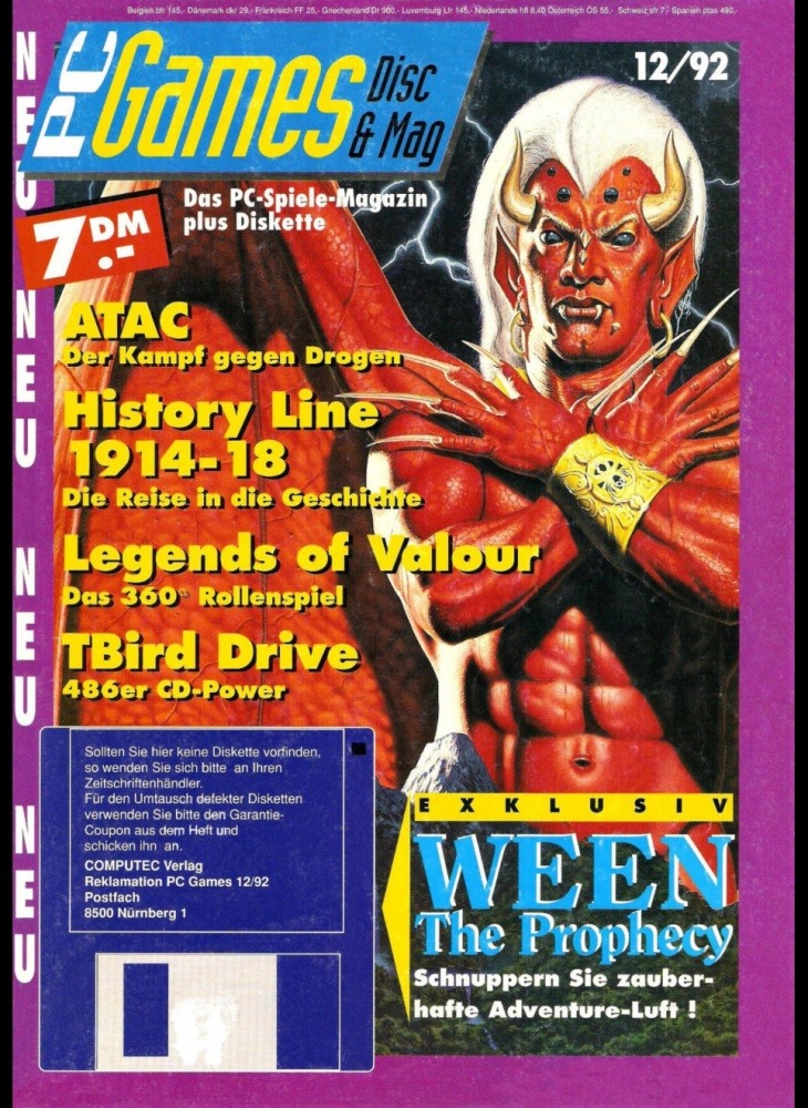 couverture du magasine allemand PC Games de décembre 1992